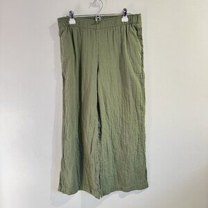 Old Navy Pants Womens M High Rise Wide Leg Green Gauze Cotton Pull On Lagen